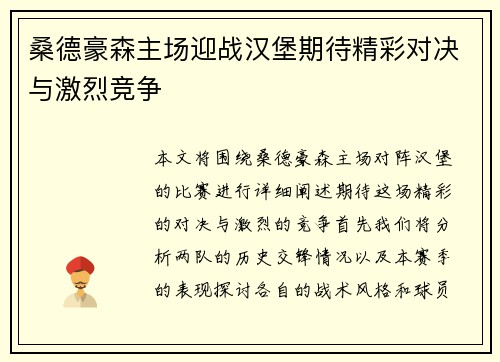桑德豪森主场迎战汉堡期待精彩对决与激烈竞争